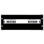 RackPower DBB424E Distribution Board: 4U 24pole Black with fitted Din rail & earth studs. 19" mounting hardware, cable protection grommets and pole fillers (to cover 12 pole).