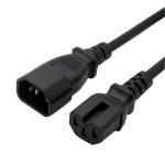 Power Extension Cable 2m IEC C14 to IEC C15 - Male to Female - Black