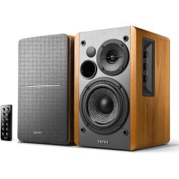 Edifier R1280DB 42W Powered Bookshelf Speaker System with Bluetooth - Brown - 2x RCA + Optical + Coax inputs, Bass/Treble controls, wireless remote included