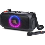 JBL PartyBox On-The-Go Essential 100W Wireless Portable Party Speaker - Includes 2x JBL Wireless Microphones - Bluetooth/USB/3.5mm AUX/guitar inputs, IPX4, built-in shoulder strap with bottle opener