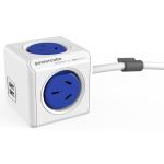 ALLOCACOC PowerCube 4 Outlet Extended USB Surge Protector with 2 USB 2.1A 10W - 1.5m - Blue Stackable / Mountable / Modern Reinvention