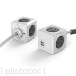 ALLOCACOC PowerCube 4 Outlet Extended USB Surge Protector with 2 USB Ports - 3m - Grey