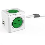 ALLOCACOC PowerCube 4 Outlet Extended USB Surge Protector with 2x USB 2.1A 10W - Green Stackable Mountable Modern Reinvention Power
