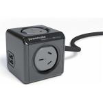 ALLOCACOC PowerCube 4 Outlet Extended USB Surge Protector with 2x USB - 1.5m - Black