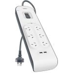 Belkin BSV604 Power Surge Protector - 6 Outlet - 2m Cord w/ Dual Port 2.4A - Universal USB Charging - 650 Joules of Protection AU/NZ