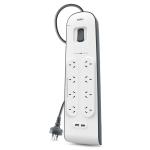 Belkin BSV804 Power Surge Protector - 8 Outlets - 2m Cord - 2 USB Ports 2.4A - Charge Tablets and Smartphones - Including iPad at Highest Charge Speeds - 900 Joules of Protection