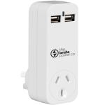 The Brute Power Co The Brute Power Co. Adaptor - SOCKET+2 USB PORTS+SURGE PROTECTION WHT