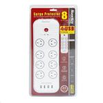 Huntkey SAC807 8 Outlet Surge Protected Powerboard with 4 USB Charging Ports Output:5V, 4A, total 10W