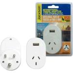 Jackson PTA8812USB Outbound Travel Adaptor 1x USB Charging Port. Converts NZ/Aust Plugs for use in South Africa