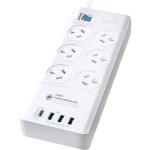 Sansai PAD-8066 6 Outlet Powerboard with USB-A & USB-C Surge & Overload Protected 375J USB-C - PD3.0 Power Delivery 20W Max