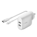 Belkin 24W Dual USB-A Wall Charger with Lightning Cable