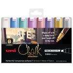 Uni PWE-8K Liquid Chalk Marker Bold Chisel Tip 8.0mm Bold Chisel Tip Metallic Colours Assorted Pack of 8