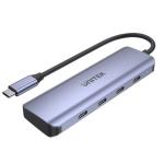 Unitek 4-in-1 Multi Port Hub with USB-C Connector - Grey Includes 4x USB-C Ports - USB3.0 with a Data Transfer Rate of up to 5Gbps - Backwards Compatible with USB 2.0 / 1.1. Plug & Play