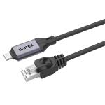 Unitek C18148AGY01-3M Thunderbolt 3/4 USB-C to RJ45 Cable - 3m Up to 1Gbps - Plug & Play - Supports 1000/100/10 Mbps - Connects to Router / Modem / Network Switch
