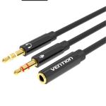 Vention BBTBY Dual 3.5mm Male to 4-Pole 3.5mm Female Audio Cable - 30cm - Black ABS type