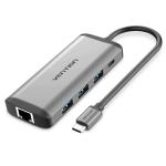Vention 8-in-1 USB-C Multifunctional Adapter - Gray Metal Type HDMI / USB3.0 3 / RJ45 / TF / SD / PD Converter - 0.15m