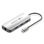 Vention 6-in-1 USB-C Docking Station - Gray Aluminum Alloy Type HDMI / USB 3.0 x3 / RJ45 / PD - 0.15m