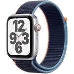 Apple Watch SE GPS + Cellular 44mm Silver Aluminium Case with Deep Navy Sport Loop, Compatible with Spark Network