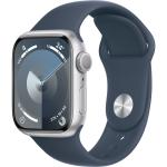 Apple Watch Series 9 (GPS) 41mm - Silver Aluminium Case with Storm Blue Sport Band - S/M (Fits 140mm to 190mm Wrists)