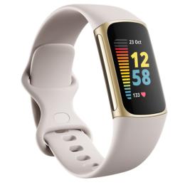 Fitbit Charge 5 Fitness Tracker - Lunar White / Soft Gold Color AMOLED - Always-On Display - Built-in GPS - 24/7 Heart Rate Monitoring - Stress Management - Sleep tracking - Up to 7 day battery life
