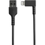 StarTech RUSBLTMM2MBR 6ft (2m) Durable USB A to Lightning Cable - Black 90° Right Angled Heavy Duty Rugged Aramid Fiber USB Type A to Lightning Charging/Sync Cord - Apple MFi Certified - iPhone