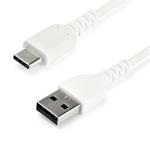 StarTech RUSB2AC1MW 1m USB A to USB C Charging Cable - Durable Fast Charge & Sync USB 2.0 to USB Type C Data Cord - Rugged TPE Jacket Aramid Fiber M/M 3A White - Samsung S10, iPad Pro, Pixel