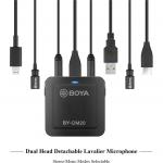 Boya BY-DM20 - Compact, Dual-Channel Lavalier Microphone Recording Kit - Mono/Stereo Selectable, Compatible with iOS, Android (Type-C USB), Laptops