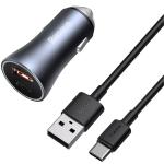 Baseus Golden Contactor Pro Dual Quick Charger Car Charger U+C 40W (WithSimplewiringUSBFor Type-C 5A 1.0m) Dark Gray