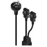 Alogic MF-AUS3P2C13-02 AUS 3-Pin to 2x IEC C13 Cable - 2m - Black Y Splitter