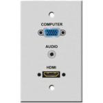 Covid W13125-WH-P-A-ALT Single-Gang Faceplate (White) with 8" pigtail pass thru cable for HDMI & pass-thru connectors for HDMI & pass-thru connectors for VGA & 3.5mm Audio