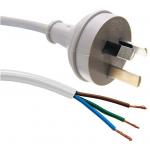 Dynamix C-PB3C10-1WH 1M 3 Pin Plug to Bare End, 3 Core   1mm Cable, White Colour SAA Approved
