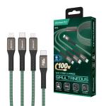 elementz N4C 30cm Type-C to Type-C / Lightning / Mirco 3in1 Charging  Cable -  (Green) -  This cable Only For Charge Devices Only, not compatible with any data transfer function