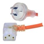 RackPower CM1NC500M-SR 10A 3-Pin to C13 Cable - 5m - Orange Clear Plug - Right-Hand Angled Clear Socket - 1mm2 - PVC