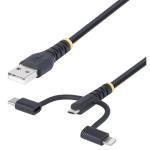 StarTech.com RLTCUB1MBK USB 2.0 - 480Mbps USB-A to USB-C/Lightning Cable - 1m - Black Rugged - USB Multi Charging Cable