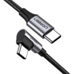 UGREEN USB-C to Angled USB-C M/M Aluminum Alloy Case Nylon Braided Cable 1m (Gray Black) Max 60W PD Fast Charge Compatible with Samsung Galaxy S21 S20 S10 Note 20 10