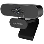 Promate PROCAM-2.BLK Full-HD Web Camera with Microphone and Auto-Focus, 120 Degree Wide Angle, USB Connectivity, 1.45m Cable, Easy Plug & Play, Adjustable Tripod Included, Max Res 1080p30fps