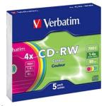Verbatim CD-RW 80MIN 2X 4X 5PACK in five vibrant colours packaged in colour-matched slim cases