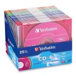 Verbatim CD-R 25pk Slim Case - Colours - 52x 80 Min P-Cyanine