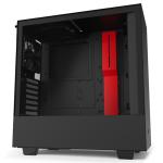 NZXT H510 Compact Matte Black/Red ATX MidTower Gaming Case Tempered Glass, CPU Cooler Supports Upto 165mm, Video Card Supports Upto 381mm, 280mm Rad Supported, 7 X PCI Slots, Front 1X USB 3.0, 1XType C,  HD Audio, NO PSU