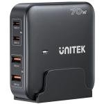 Unitek P1228ABK 70W Desktop GaN Charging Station with 2x USB-C PD Ports & 2x USB-A QC3.0 Ports. - Black Colour