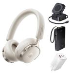Baseus Inspire XH1 Wireless Over-Ear Noise Cancelling Headphones - Starlight Off-White Sound By Bose - Power Bundle - Includes Baseus PicoGo 2-in-1 Qi2 Wireless Charger, Baseus 65W GaN Wall Chargerr & Baseus EnerFill Bipow2 Pro 10000mAh Pow