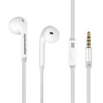 Promate Gearpod GEARPOD-IS2 Wired Earbuds - White with In-Line Microphone and Universal Volume - Lightweight High Performance Stereo