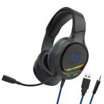 Vertux Amplified Over Ear Gaming Headset - Blue Padded Headband - RGB LED Lights - Finely Tuned 50mm Drivers - Flexible OmniDirectional MicroPhone - 3.5mm Input - Multi Platform Compatibility