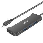 Unitek V300A USB 3.1 4-in-1 Multi-Port    Hub with USB-C Connector.Includes3xUSB-APorts&1xHDMIPort.USB Data Transfer Speed up to 5Gbps. HDMI1.4 Port Supports 4K 30Hz Res. Black Colour.