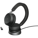 Jabra Evolve2 75 Bluetooth On-Ear Active Noise Cancelling Headset with Charging Stand - UC Certified USB-A / 8-Mics Noise Cancellation / 40mm Speakers / Hybrid ANC / Retractable Mic / Busy Light / Fast Charge / Up to 30m Distance / Up to 25