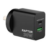 Jackson RAP30CPD-B Raptor 30W GaN Charger USBA/C Charging Ports