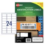 AVERY Triplebond Label L6141 White Laser 63.5x33.9mm 24up 10 Sheets