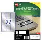 AVERY Heavy Duty ID Label L6011 Silver Laser 63.5x29.6mm 27up 20 Sheets