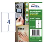 AVERY Protect Anti-Microbial Film Removable A4 4up 10 Sheets