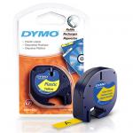 Dymo 91332 Black on Yellow Tape ,Plastic Labels, For LetraTag LT-100H and LT-100T Label Makers, DY LT 0.5"X13  12MMX4M